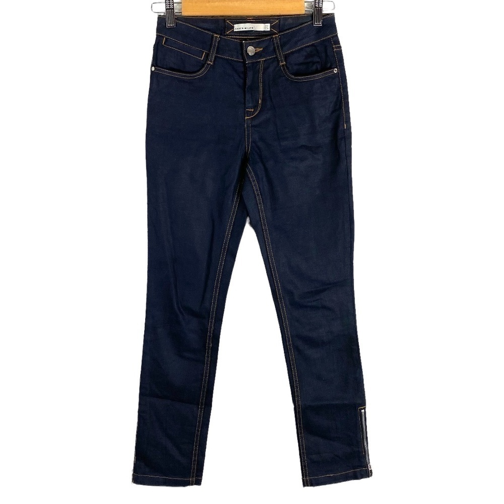 Karen Millen Skinny Dark Wash Zipper Hem Jeans SZ 2